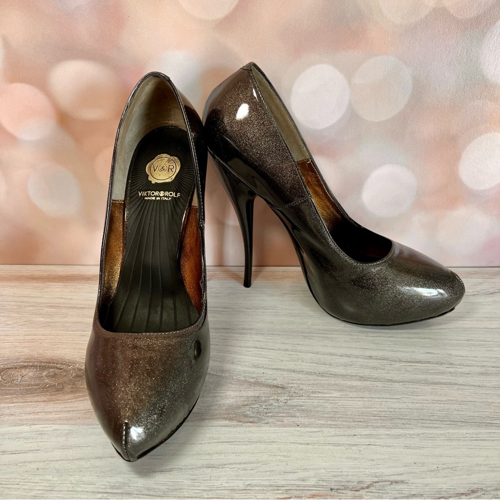 Viktor & Rolf Glittery Patent Leather Pumps, sz 37.5